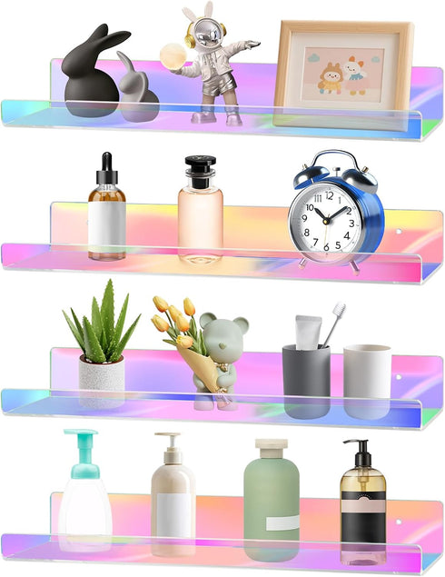 Dezzer 4 Pack Acrylic Shelves for Wall, 15" Acrylic Floating Shelves for