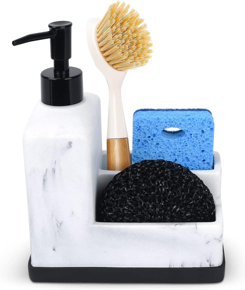 Dish Soap Dispenser with Sponge Holder,White Marble Look Liquid Hand and Dish