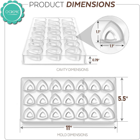 O'Creme Clear Polycarbonate Chocolate Mold, Transparent Candy Mould, Convex Triangle with 21 Cavities