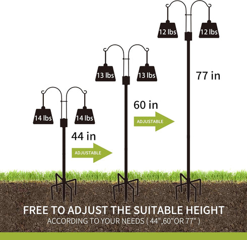 XDW-GIFTS Double Shepherds Hooks, 2-Pack Heavy Duty Garden Poles for Hanging Bird Feeders and Lanterns