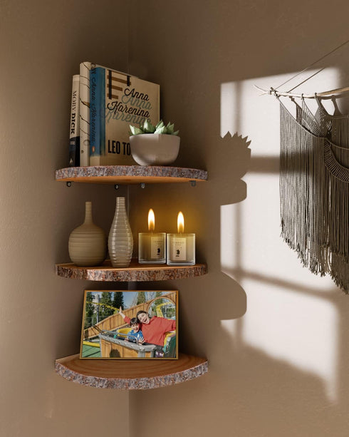 ShineZoom Shelves3Pcs Corner Floating Wood Corner Shelf Rustic Corner Shelves Wall Corner Shelf