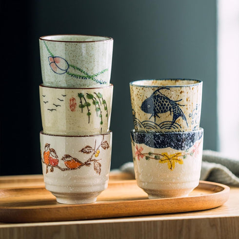 6 6 Oz Pieces Japanese Tea Cups, Ceramic Coffee Cup with Good Heat Retention, No Handle Teacup Matcha Mug for Latte
