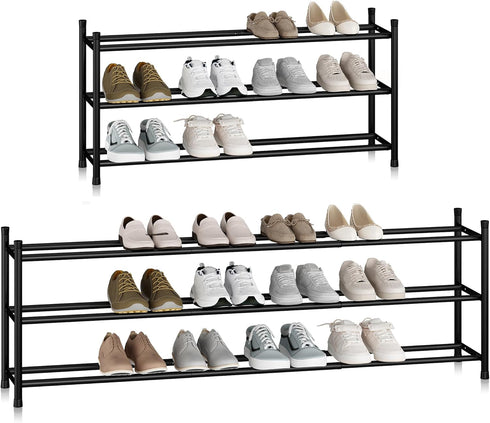 STORAGE MANIAC Long Expandable Shoe Rack, 18 Pairs Metal Wide Stackable Shoe