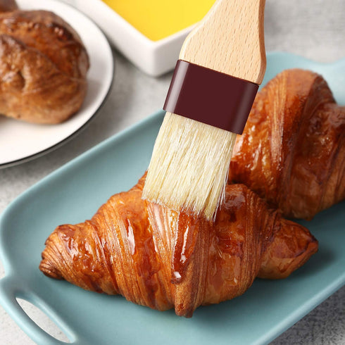 1 inch & 1.5 inch Pastry Brush Natural Boar Bristle Basting Brush with Beech Wooden Handle, Pack of 2