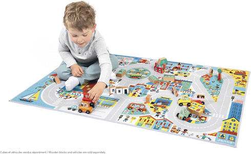 120 78cm 2 J05910 Janod - Children's Car Rug - City Theme - Soft & Non-Slip - Urban Pattern - Play Rug for Girls