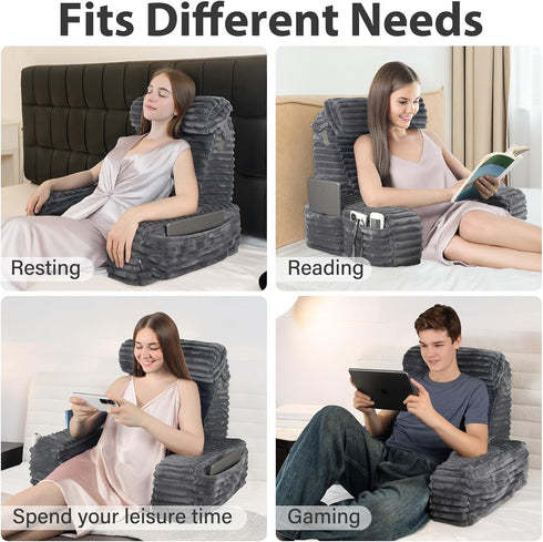 19 ENITYA Back Pillow for Bed Sitting up, Built-in Armrests & Big Pockets, Back Support Chair Pillow for Sitting