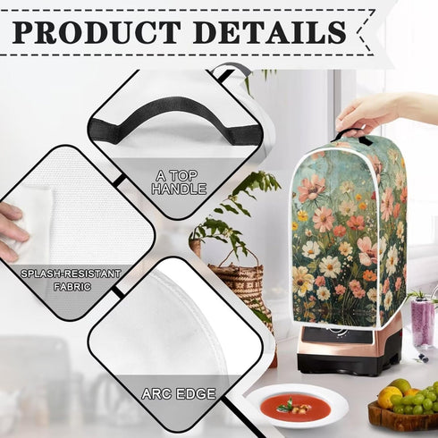 Blender Cover Dust Cover, Floral Food Processor Cover with Top Handle, Anti-Fingerprint Coffee Maker Cover, Kitchen