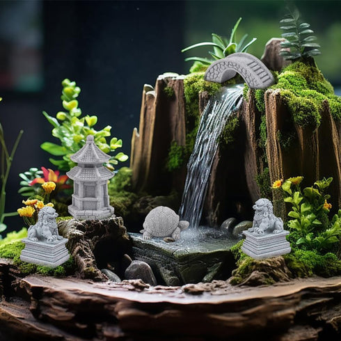 ZORZA Mini Chinese-Style Sandstone Figurines, Enchanting Garden Bridge for Fairy Gardens and Miniature Decor