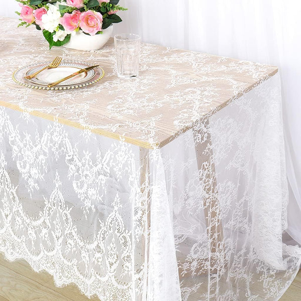 Pardecor Vintage Lace Tablecloth 60x120-Inch Rectangle with Small Boho Print Overlay Table Runner (2, White)