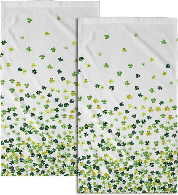 Mweet Green Clover Shamrocks Hand Towels Set of 2, Irish Lucky St. Patrick's