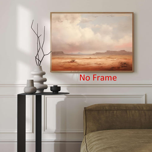Vintage Desert Painting, Neutral Landscape Artwork, Nature Wilderness Wall Art, 16x24 Inch Desert Mountain Pictures