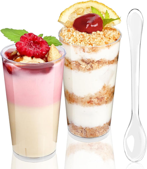 TOFLEN 50 Pack 3 oz Round Mini Dessert Cups with Spoons Clear