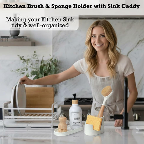 3 1 Set, Countertops Countertop, in Ceramic Sponge&Brush Holder and Soap Tray Leak-Proof Design to Keep Dry, Flexible