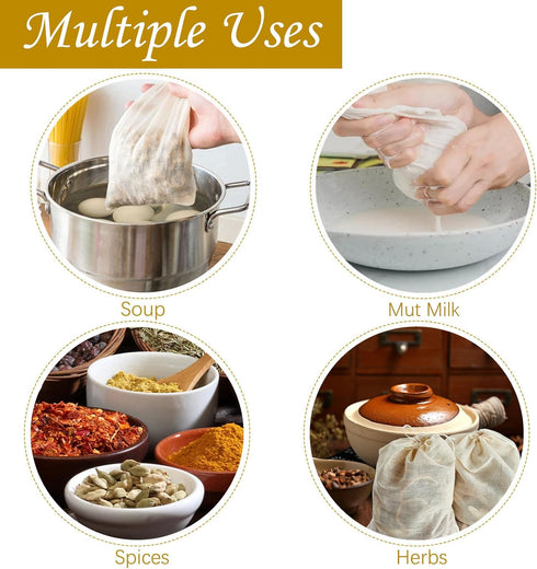 24 Pack (6 8 inch) TUZAZO Reusable Spice Bags for Cooking, Cheesecloth Bags for Straining, Drawstring Cotton Tea Bags