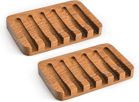 SUBEKYU Wooden Soap Dishes for Bathroom, Bar Soap Holder with Self Draining Tray, Natural Waterfall Drain Soap Saver