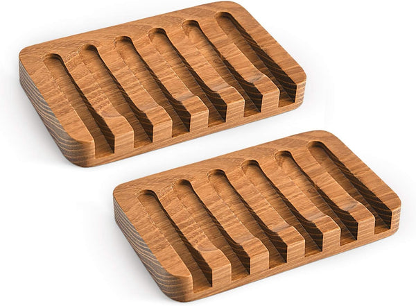 SUBEKYU Wooden Soap Dishes for Bathroom, Bar Soap Holder with Self Draining Tray, Natural Waterfall Drain Soap Saver