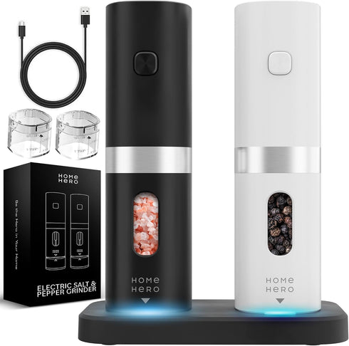 Electric Salt and Pepper Grinder Set, Rechargeable Automatic Shakers with LED Light, Set of 2 Electric Pepper and Salt