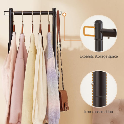 63 Inch 110lbs, LiaMeE Tall Clothes Rack with Wheels, Heavy Duty Metal Garment Rack with Shoe Shelf, Rolling Clothing