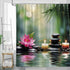 Zen Shower Curtain, Asian Lotus Bamboo Floral Water Ripple Spa Decor, 70x70 inch with Hook