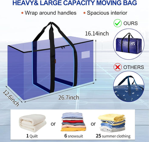 Cryster 6 Pack Packing Moving Bags Heavy Duty, Extra Large Storage Totes Bag with Zippers and Sturdy Handles, Bags