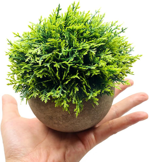 Mini Fake Cypress Cedar Plants - Small Artificial Faux Greenery for Bathroom Home Office Desk Decor (Potted Plants) (2)