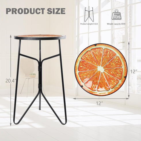12'' VCUTEKA Patio Side Table Outdoor Accent Table Bistro Coffee Tables Plant End Small Porch Tables Indoor Round Glass