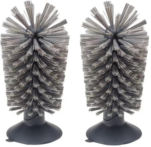 2PCS Glass Cleaning Brush with Suction Cup, Stable Kitchen Bottle and Wine Cup Cleaner, Gray