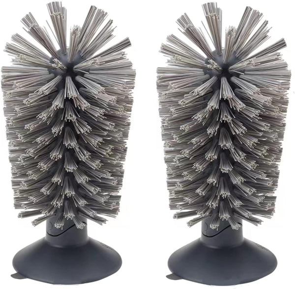 2PCS Glass Cleaning Brush with Suction Cup, Stable Kitchen Bottle and Wine Cup Cleaner, Gray