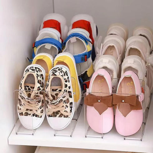 Closet 2 Pack 4 Clear Acrylic Kids Shoe Rack for Organizers and Storage | Small Shoe Rack Sections Toddler Baby Shoe