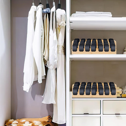 GTI 2pcs Belt Organizer with 7 Compartments, Bamboo Storage Case for Tie and Belt, Closet Organizer for Men and Women