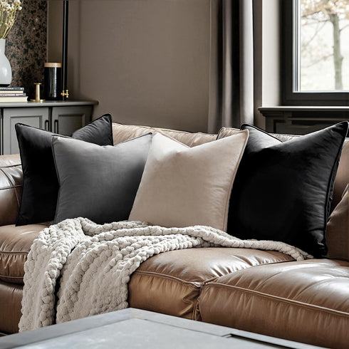 MIULEE Pack of 2 Decorative Velvet Throw Pillow Covers - Soft Black Square Cushion Case for Sofa, 18x18 Inch