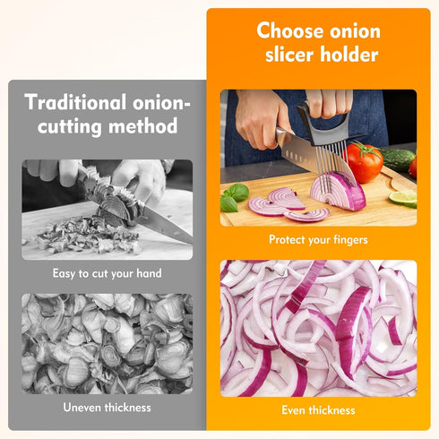 MbsaAO Onion Holder for Slicing, Stainless Steel Onions Slicer with Protective Cover, Vegetable Chopper Onion Slicer