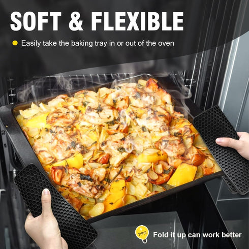 Walfos Silicone Trivet Mats - 4 Heat Resistant Non-Slip Hot Pads for Kitchen, Food Grade Silicone (Black)
