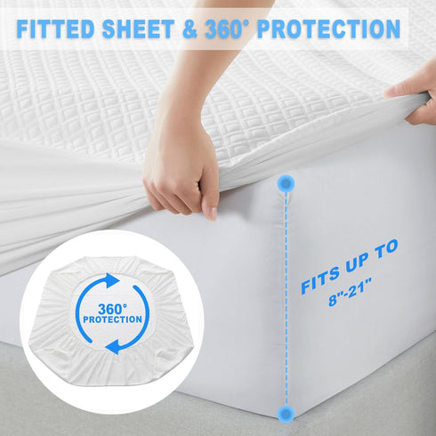 BALEINE Waterproof Mattress Protector, Breathable Cooling Soft Washable Mattress Cover with Deep Pocket (Twin)