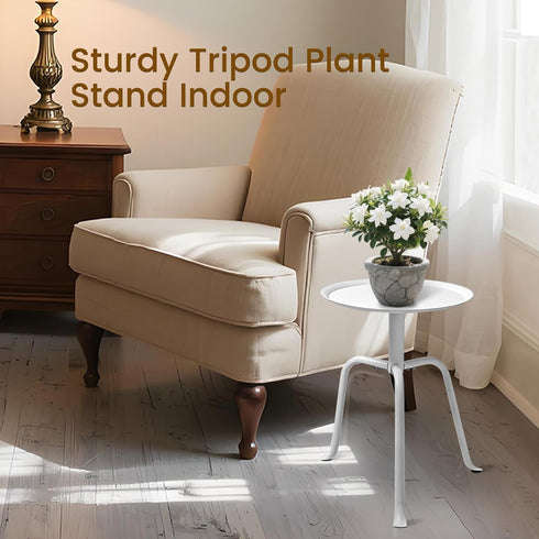 11'' 3-Leg Plant Stand Indoor Outdoor, Round Black Mid Century Single Plant Table, Small Metal Plant Holders Flower Pot