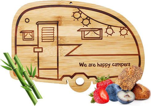 Happy Camper Bamboo Cutting Board, Retro RV Engraved Camping Cutting Board, Gift for Couple