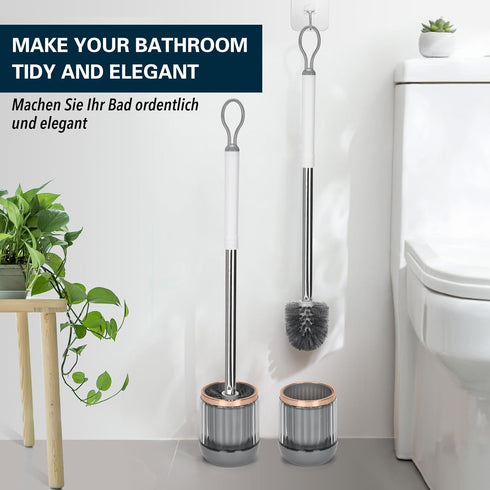 GUCOLUBU 2 Pack Set Toilet Bowl Brush and Holder Long Handle Toilet Brush for Bathroom with Separate Base for Floor