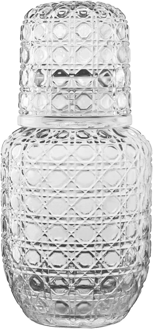 Bedside Water Carafe and Glass Set for Bedroom Nightstand, Bedside, Ticked Glass