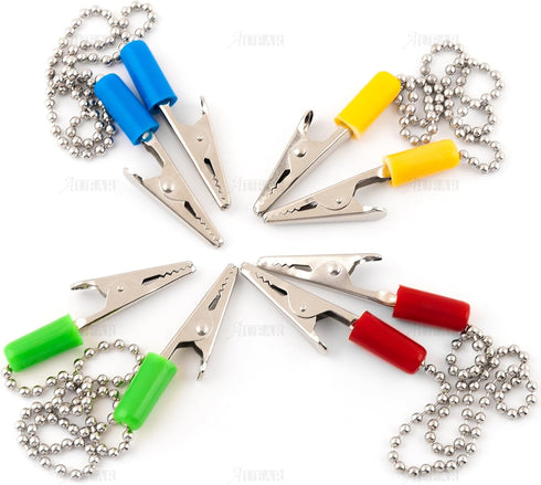 AUEAR 6 Pack Napkin Clips, Metal Dental Bib Chain Holder, Flexible Lanyard for Adults (4 Colors)