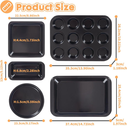 ShellKingdom 5PCS Baking Pans Set, Bakeware Set, Nonstick Cake Pan, Muffin Pan, Loaf Pan, Roast Pan, Baking Sheets for Oven Kitchen Cookware Sets Baking Supplies (Black) by ShellKingdom