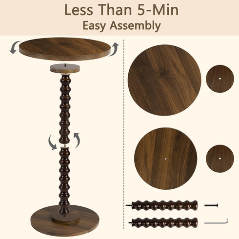 Round Side Table, Small End Table for Small Space, Modern Accent Table with Solid Wood Leg, Easy Assembly for Living