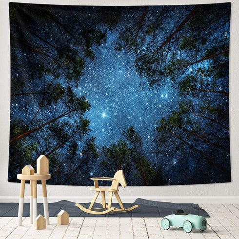 HOMKUMY Starry Wall Tapestry, 3D Printing Forest Starry Night Design for Home Decor, Medium 59x51 Inches