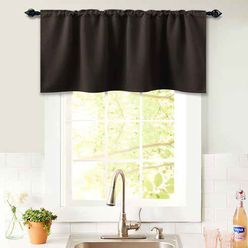 KOUFALL Blackout Valance Curtains for Living Room, Rod Pocket Valence Window Treatment - Chocolate Brown 52x18 Inch
