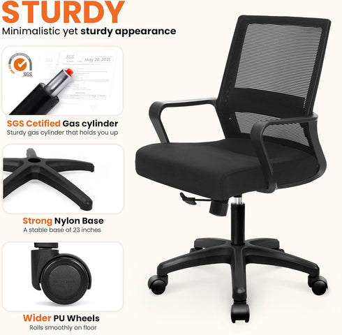 NEO CHAIR Office Desk Chair Gaming Computer Chair Ergonomic Mesh Mid Back with Rolling Wheels Lumbar Support Comfy