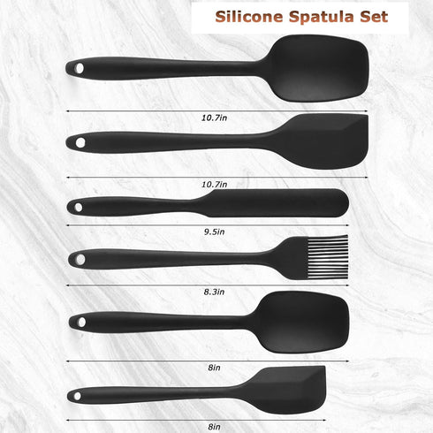 HANSGO 6PCS Silicone Spatula Set, Rubber Spatula High Heat-Resistant One Piece Seamless Design Cooking Spatulas Kitchen Utensils Set for Kitchen Cookware Cooking Baking Mixing Black by HANSGO
