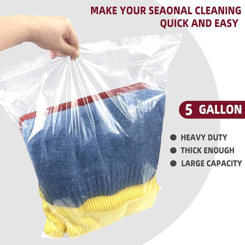Large 5 Gallon Plastic Zipper Storage Bags, 18x24 Inches Clear Reclosable Bags - 20 Pieces