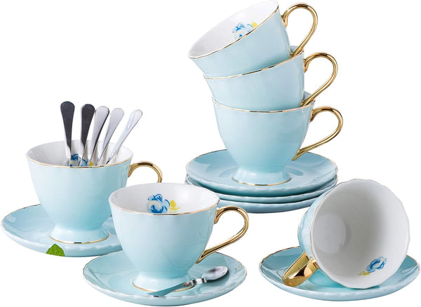 Jusalpha Fine China Tea Cup and Saucer Coffee Cup Set with Saucer