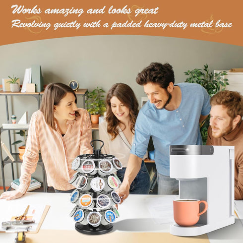 K Cup Holders Carousel, Coffee Pods Storage Organizer Stand (Black, 32 Pods Capacity K/D Design)