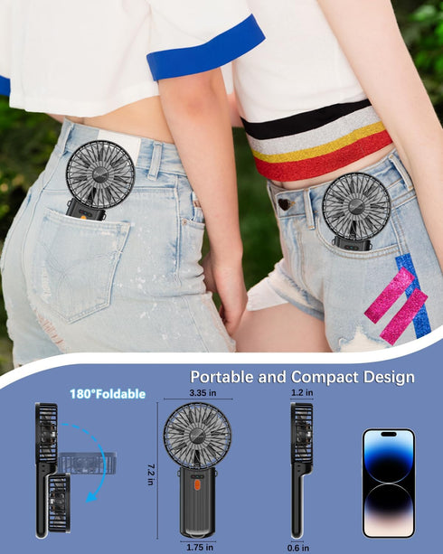 Portable Fan Handheld Fan, Mini Hand Held Fan, 6-15H Cooling Small Personal Fan, Neck Fan w/Lanyard for Kids Women Men