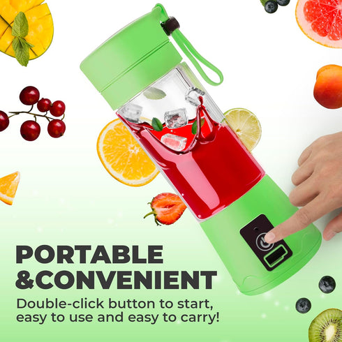 Portable Blender, Compact USB Rechargeable Personal Travel Blender for Smoothies and Shakes, 380ml, Green